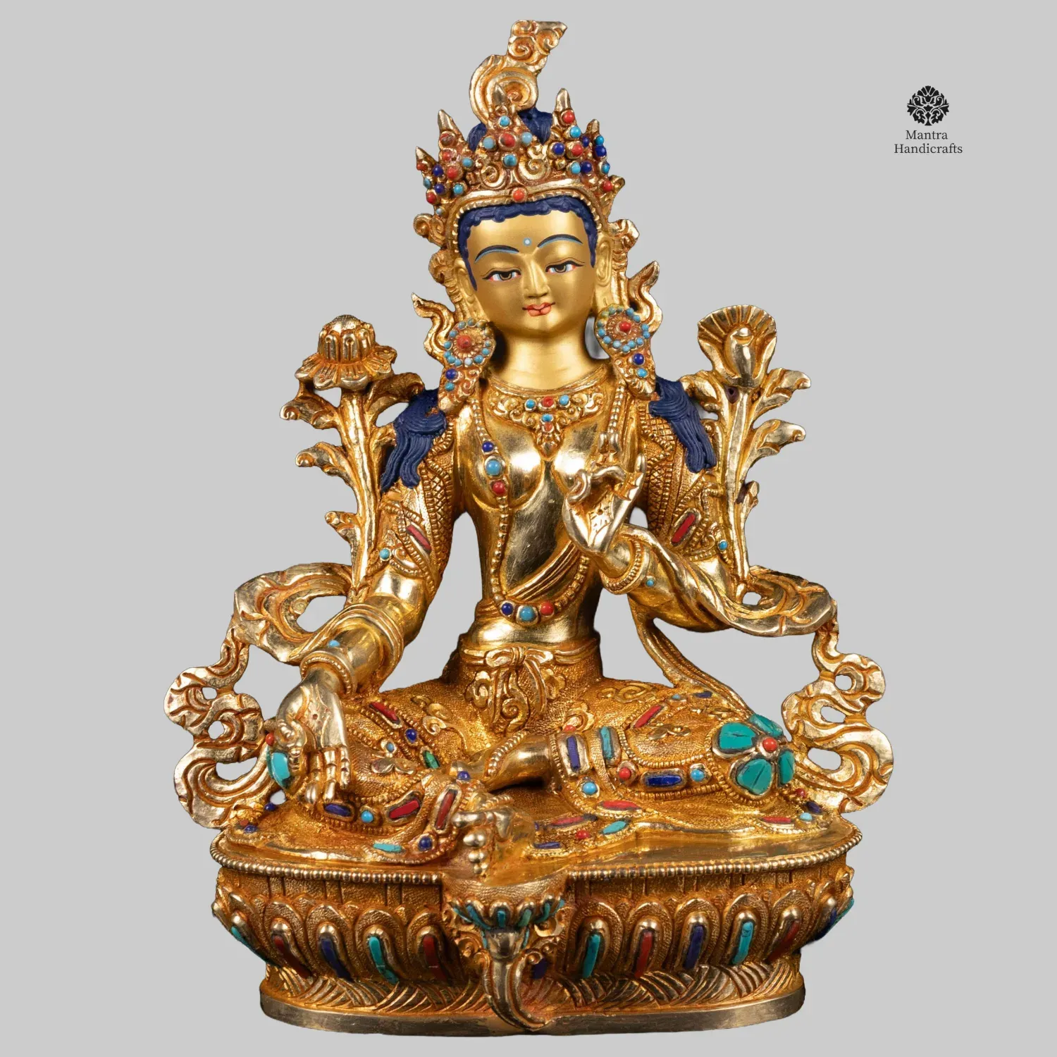 Green Tara Statue | 24K Gold Gilded & Handcrafted Elegance