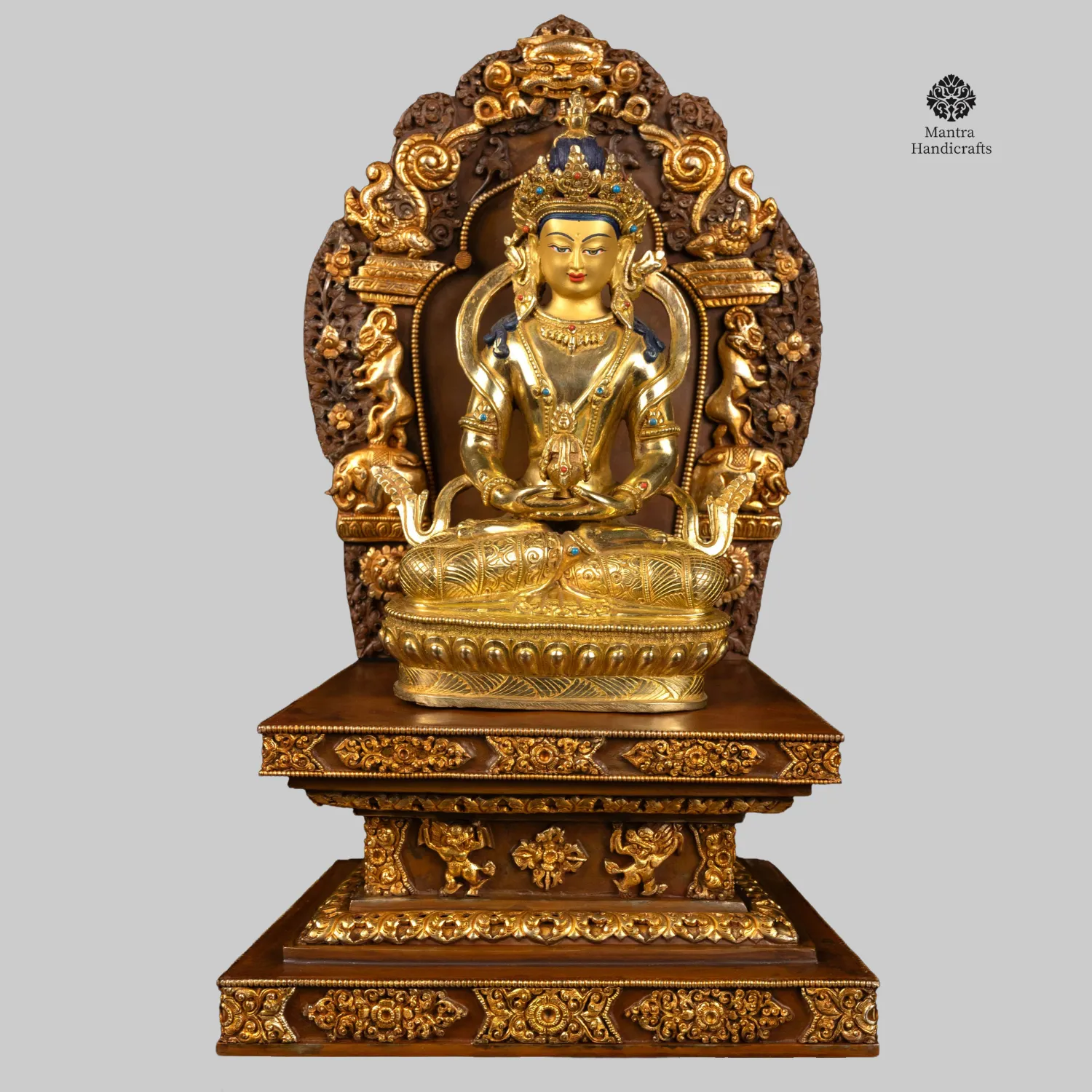 Handmade Aparimita with Throne | Spiritual Vitality in Gold