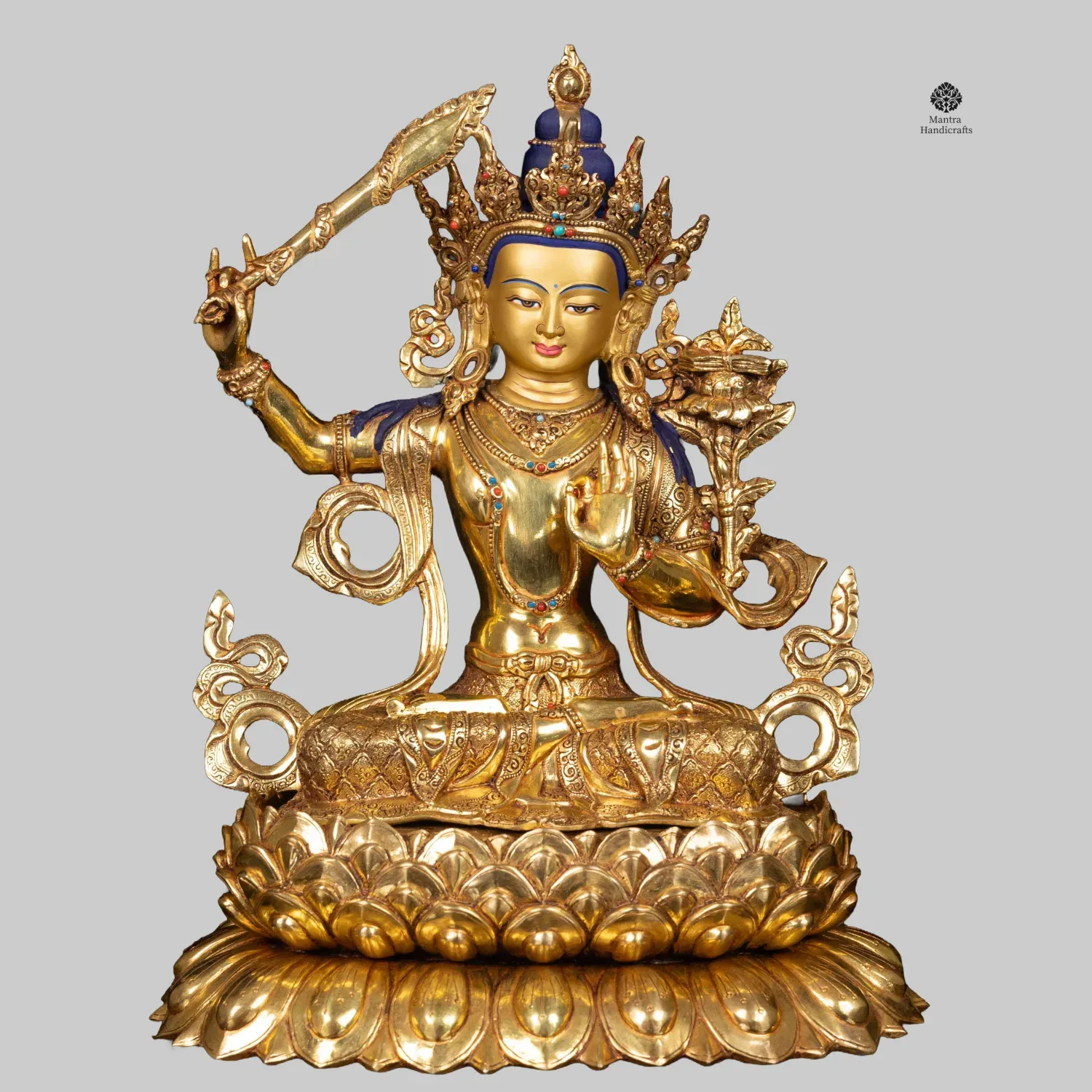 Full Gold Manjushri Statue | Handmade & Stone Set