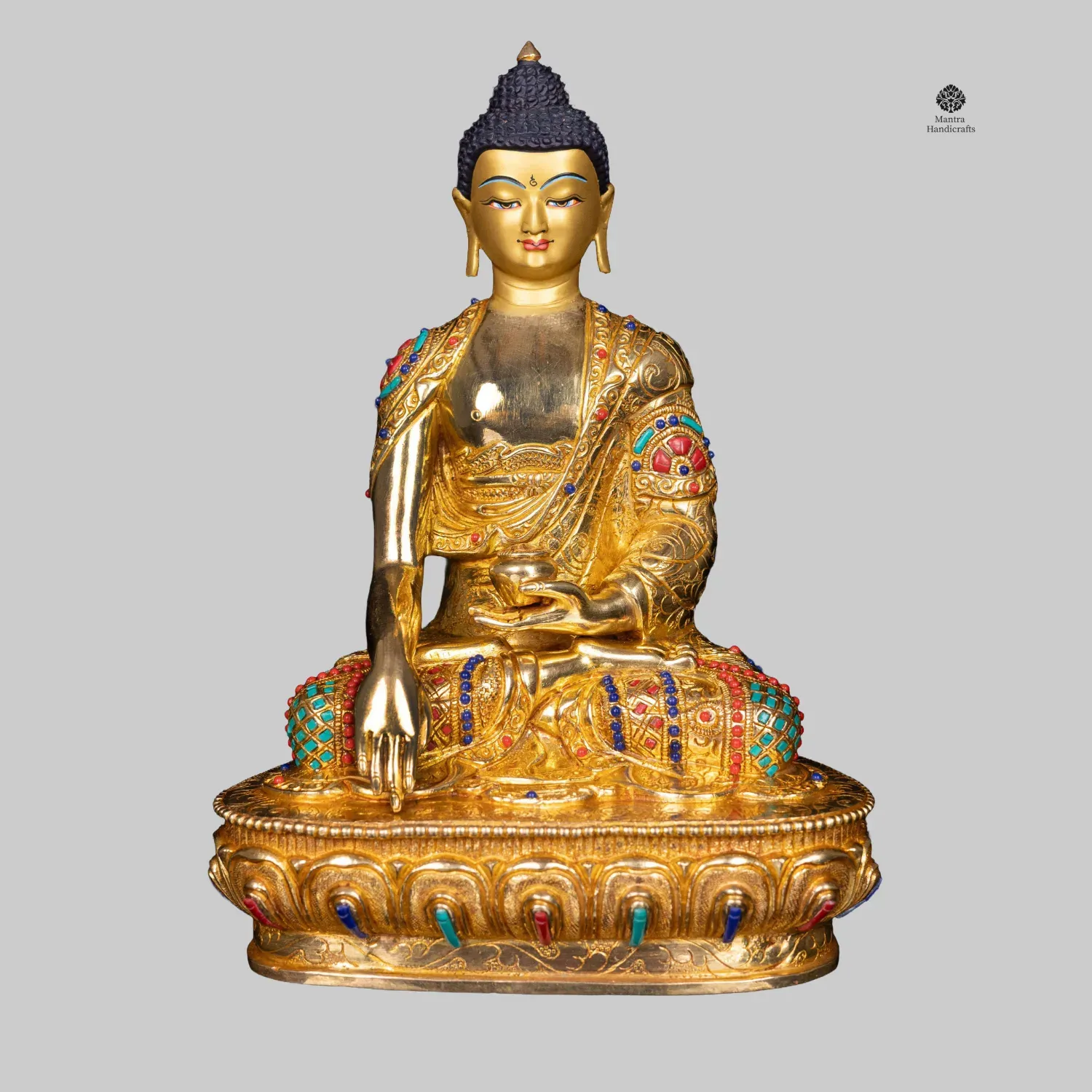 Shakyamuni Buddha of Enlightenment | Gold & Stone Handmade Art