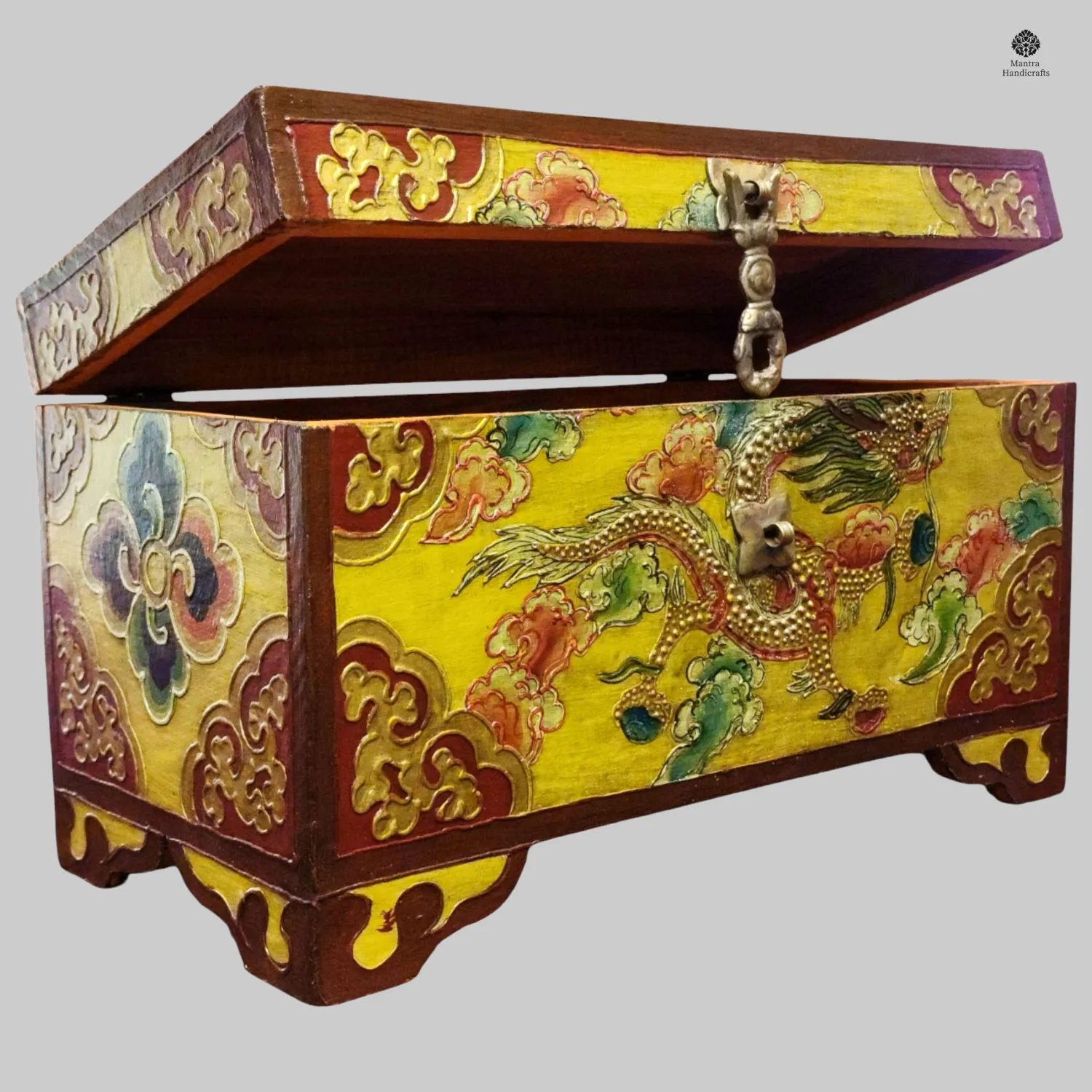 Tibetan Style Wooden Box | Dragon Design with Classic Colors