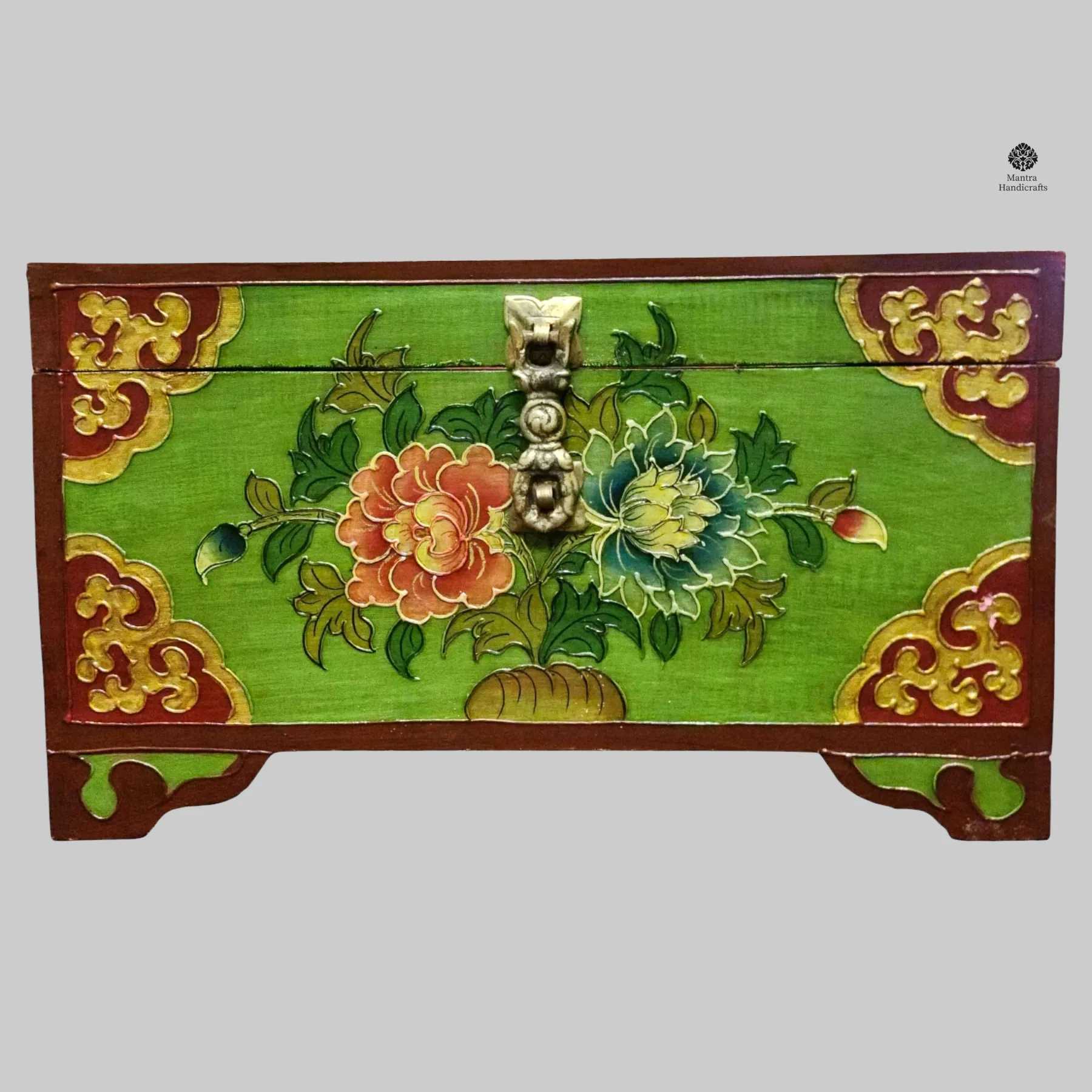 Buddhist Lotus Box | Traditional Tibetan Hand-Painted Art