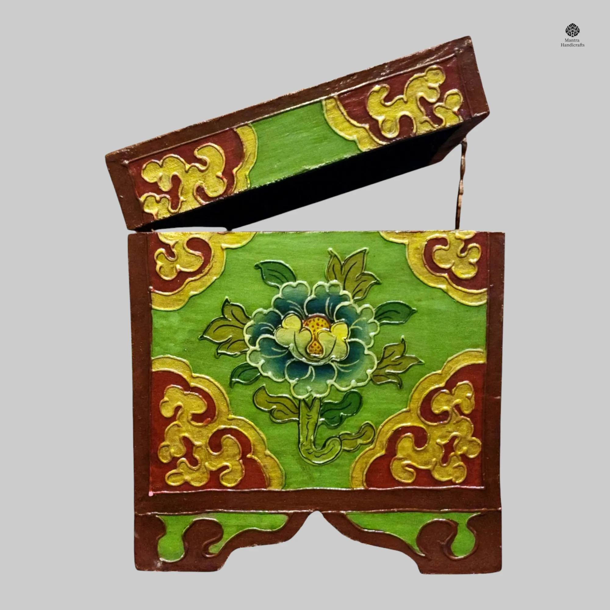 Buddhist Lotus Box | Traditional Tibetan Hand-Painted Art