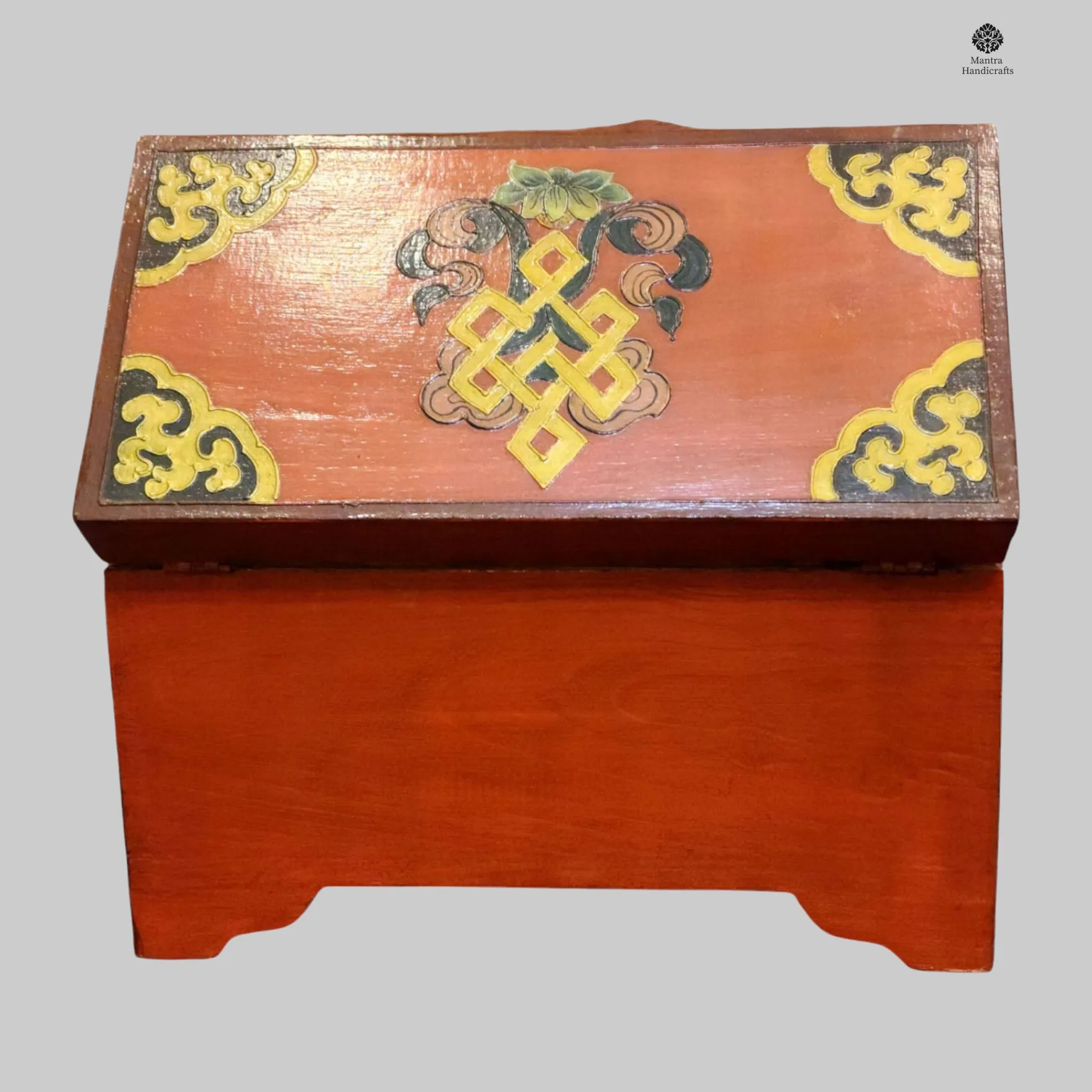 Buddhist Wooden Box | Snow Lion Design in Tibetan Tradition