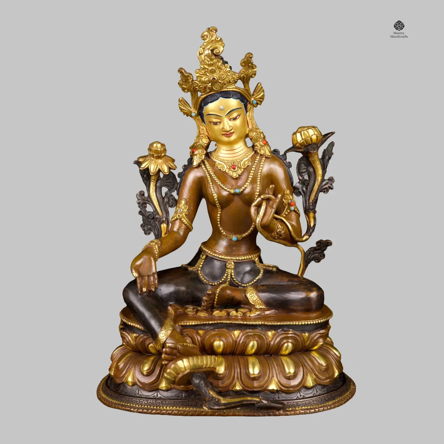 Green Tara Statue | Gold Plated Deity of Compassion