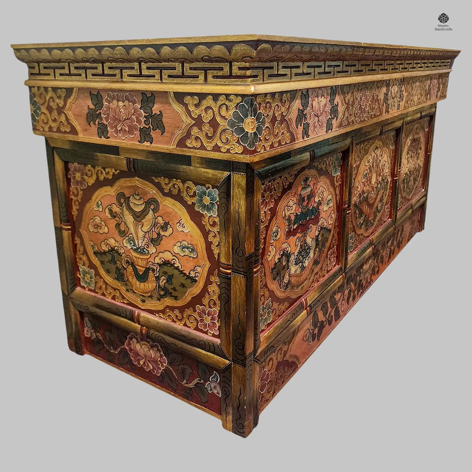 Tibetan Meditation Table | Large Hand-Painted Ashtamangala