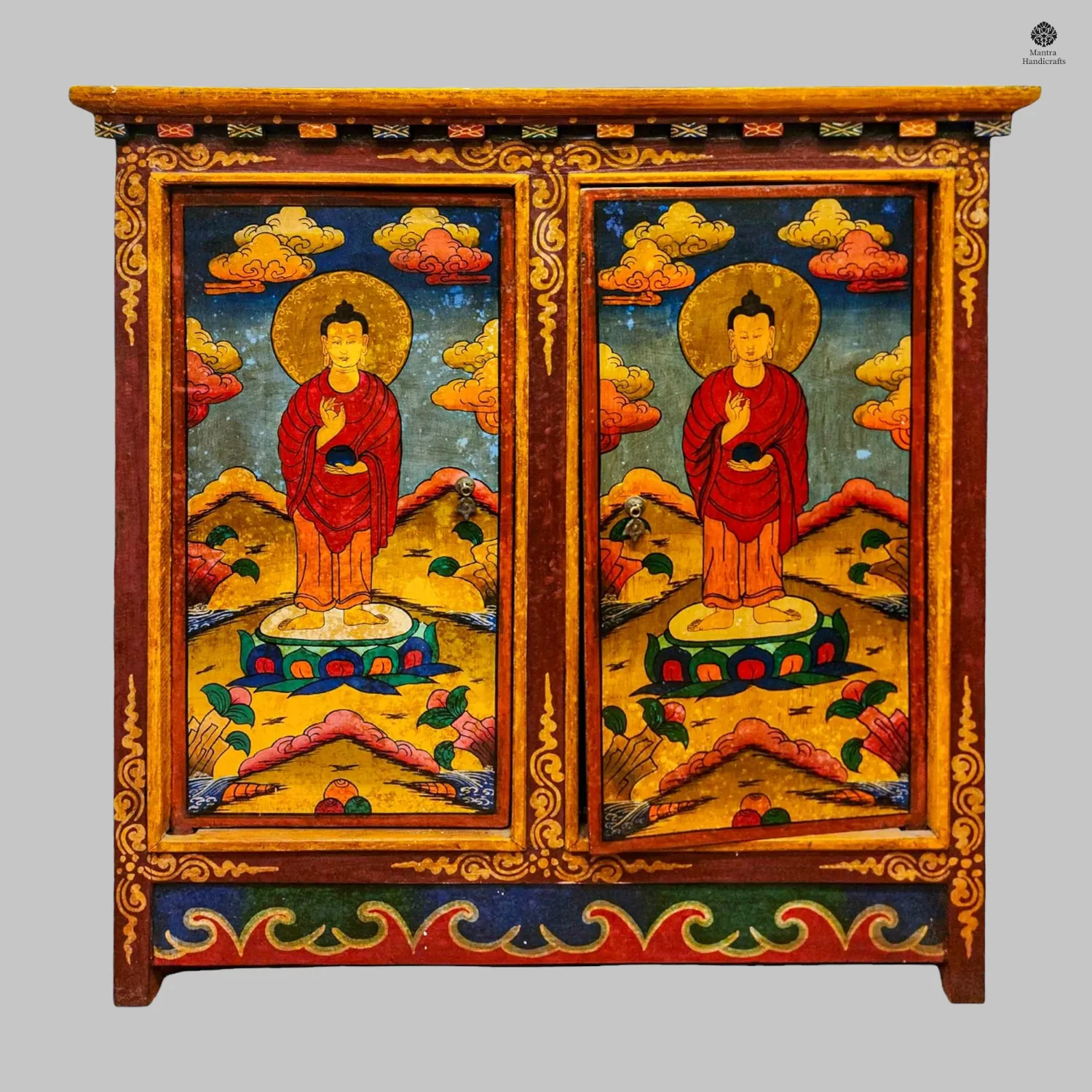Tibetan Cabinet with Buddha | Hand-Painted Two-Door Shrine