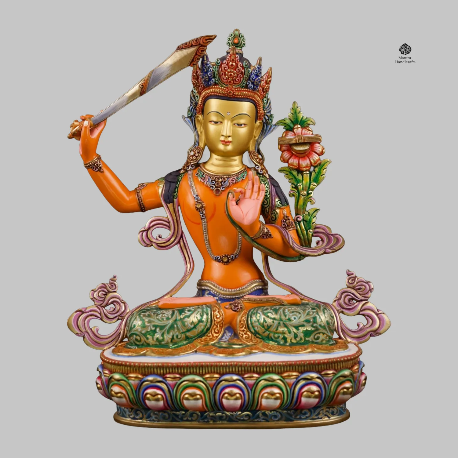 Manjushri Statue | Wisdom Buddha Holding Sword and Lotus